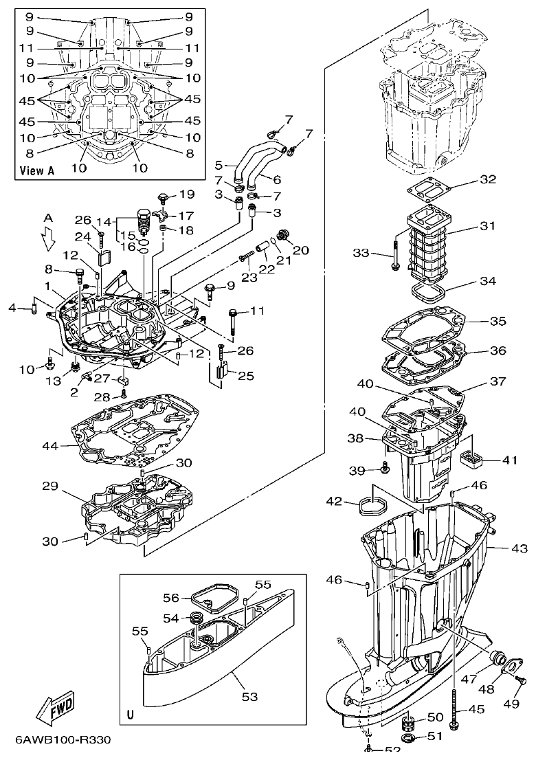 Yamaha 20, F350NCC2 UPPER CASING parts diagram